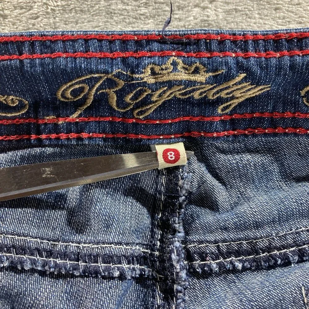 Royalty Jean Shorts‎ Women's Size 8 Dark Wash Cuffed Stretch Large Stitch - Picture 13 of 15